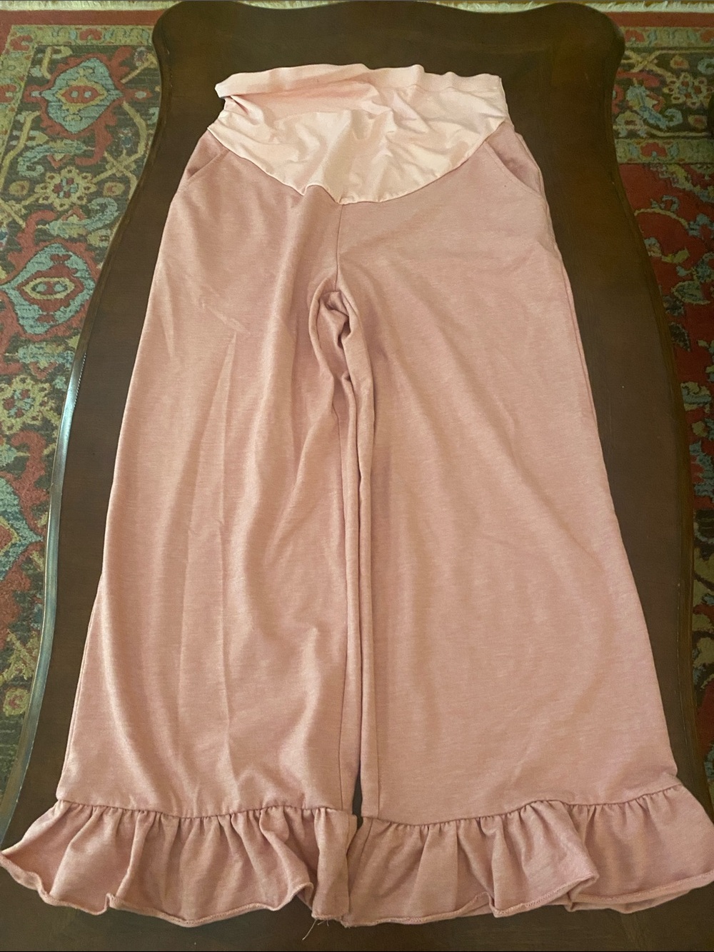 Women's Pink Ruffle Hem Wide-Leg Skirt